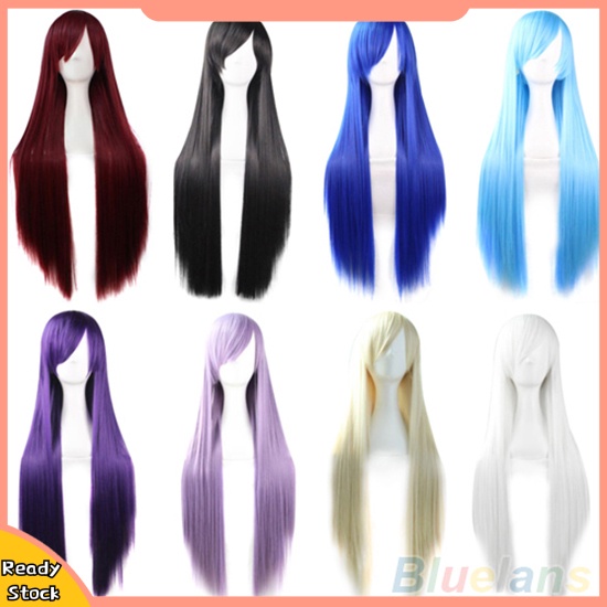 Hua Fashion Girls Women Long Cosplay Oblique Bangs Straight Full Wigs 