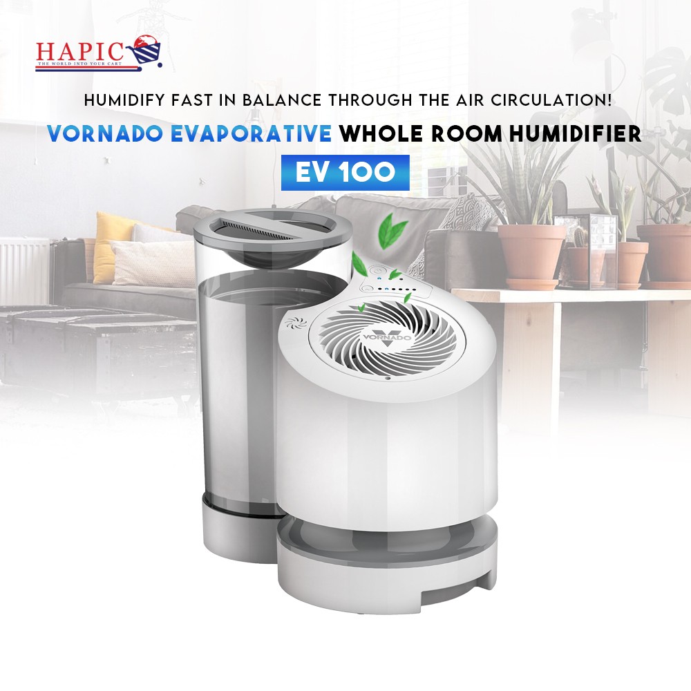 Vornado EV100 Evaporative Whole Room Humidifier with SimpleTank, 1 Gallon Capacity, White