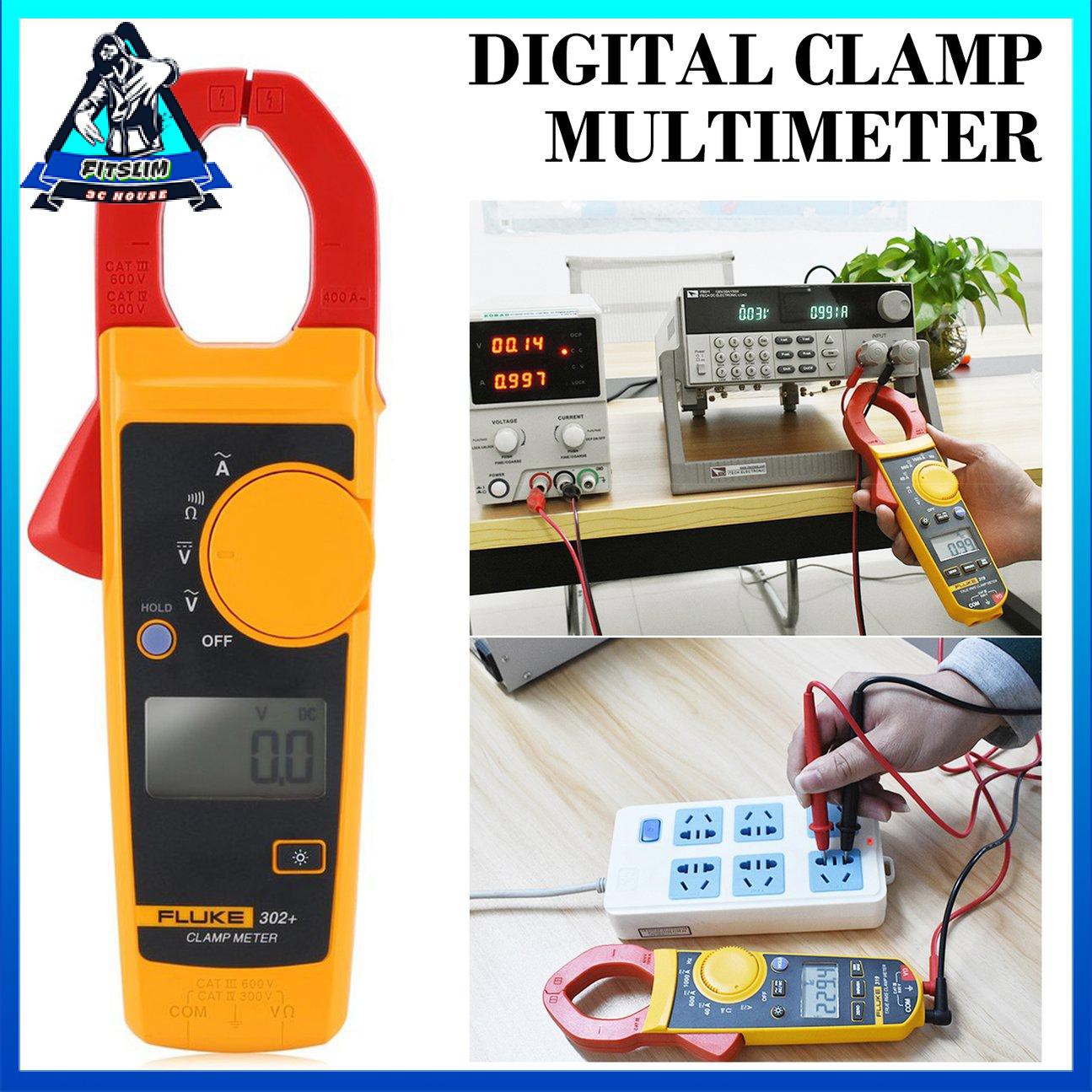 Fluke F302+ Digital Clamp Meter Multimeter DC/AC Ammeter Voltmeter Ohm Tester BeeCost