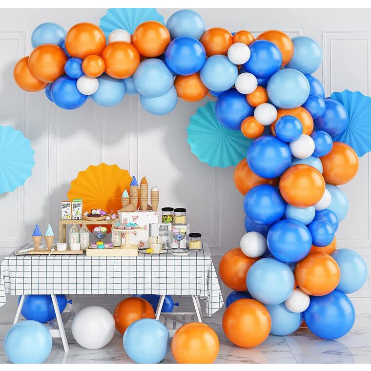 93PCS Blue Orange White Balloon Arch Kit Balloon Garland For Boys Girls