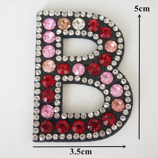 A-Z Pink Red Rhinestone English Letter Alphabet Sew Iron On Patch Badge 3D Handmade Letters Patches Bag Hat Jeans Applique DIY Crafts #7