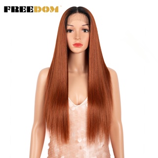 Freedom Synthetic Lace Wig Long Straight Front Wigs Soft 99j Ombre Red Blonde Orange Ginger For Women Cosplay