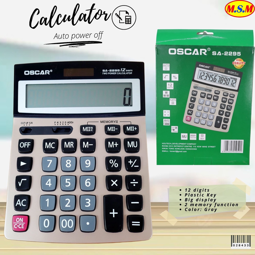 Oscar Calculator/ 12 digits Plastic Key Calculator/ Big Display 2