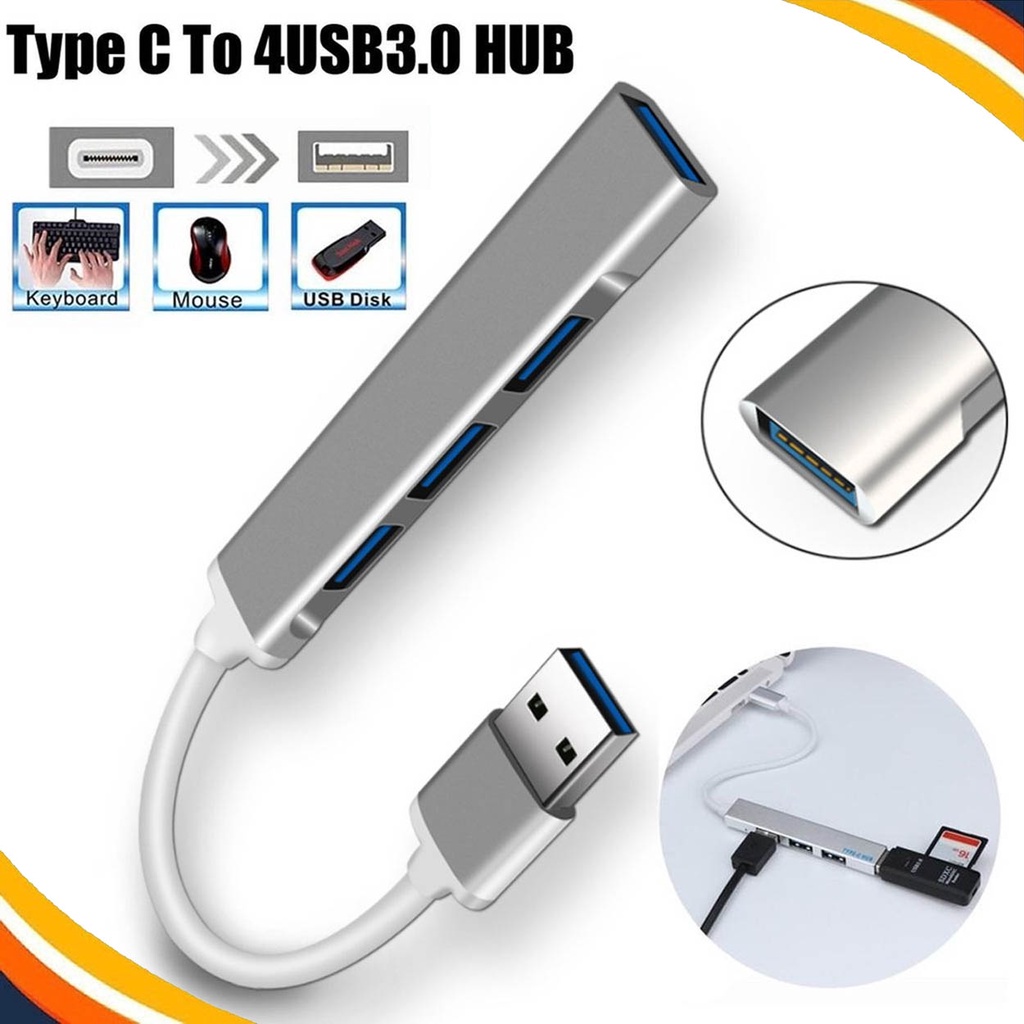 4 Port USB HUB Ultra Slim USB Splitter 3.0 2.0 Extension Data Hub High ...