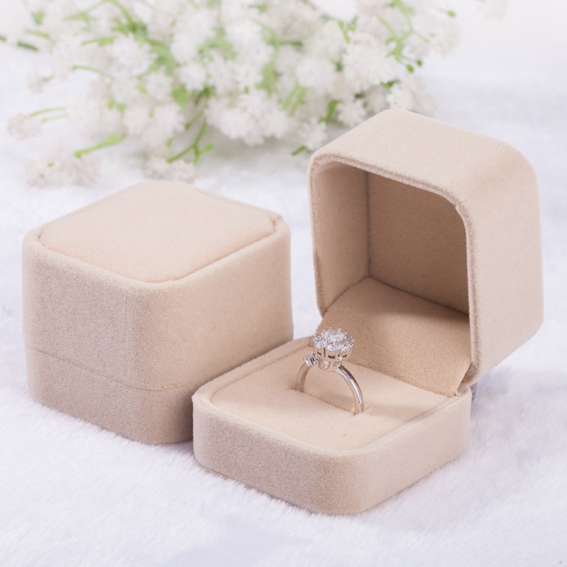 Single Ring Slot Proposal Ring Box Velvet Ring Box Wedding Ring Box Engagement Ring Box Square Velvet Ring Box in Grey Beige