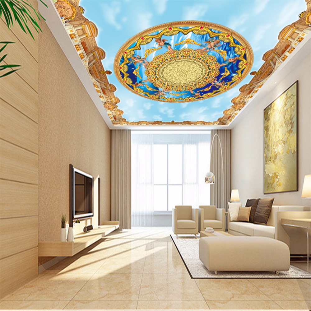 Mural Wallpaper Sticker European 3d Angel Blue Sky White Clouds Ceiling Mural