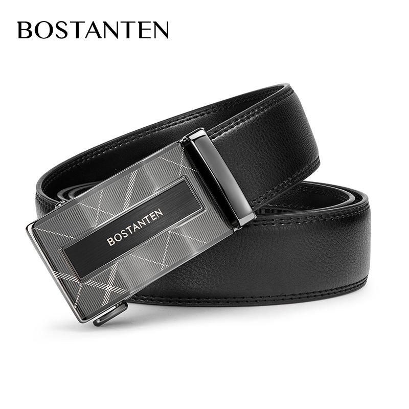 Bostanten Men's Genuine Leather Belt, Check Pattern, Automatic Buckle ...
