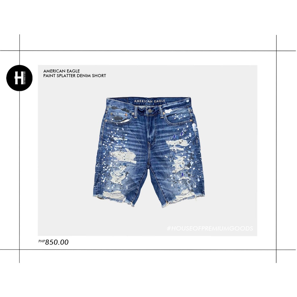 paint splatter denim shorts