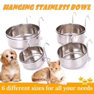 Hanging Stainless Water/Food Feeding Bowl Water Bowl Food Bowl with Metal Hook Pet Cage Feeder