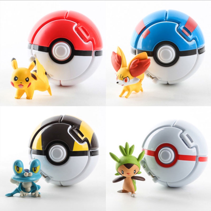 7CM 4Pcs/Lot Pokemon Pikachu Froakie Chespin Fennekin Pokeball ...