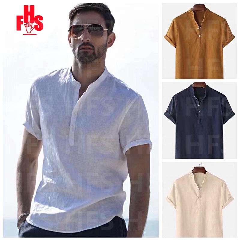 HFS Chinese collar men's short-sleeved cotton shirt polo shirt 4COLOUR ...