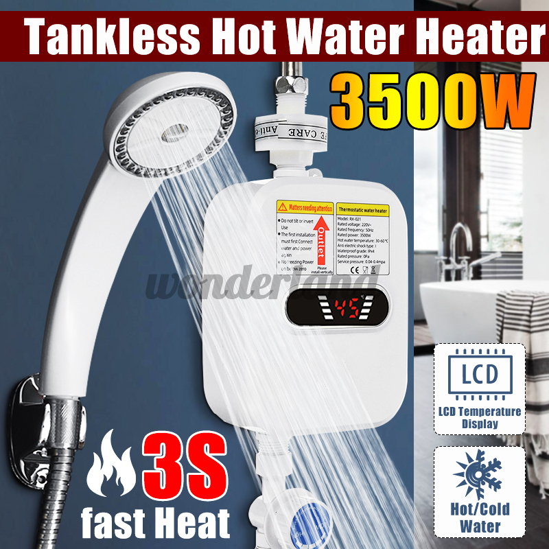 3500W Mini Instant Electric Tankless Hot Water Heater Shower Bathroom