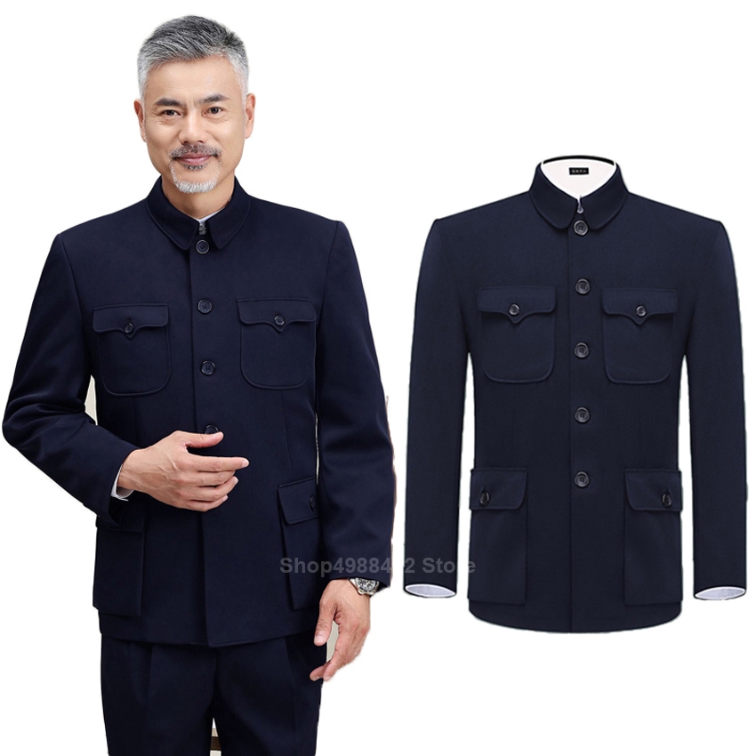 Traditional Tang Suit for Men Jacket Coat Tunic Zhongshan Mao Suit Blazer  Knitting Pockets Top Spring Festival | Shopee Philippines