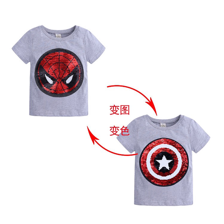 Spiderman Change Into Captain Short Sleeve Boys Girls T Shirts Kids Children Fashion Tops Shirts Marvel Designer