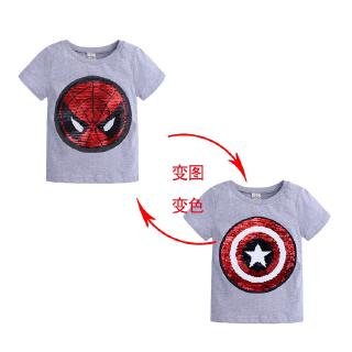 Spiderman Change Into Captain Short Sleeve Boys Girls T Shirts Kids Children Fashion Tops Shirts Marvel Designer #5