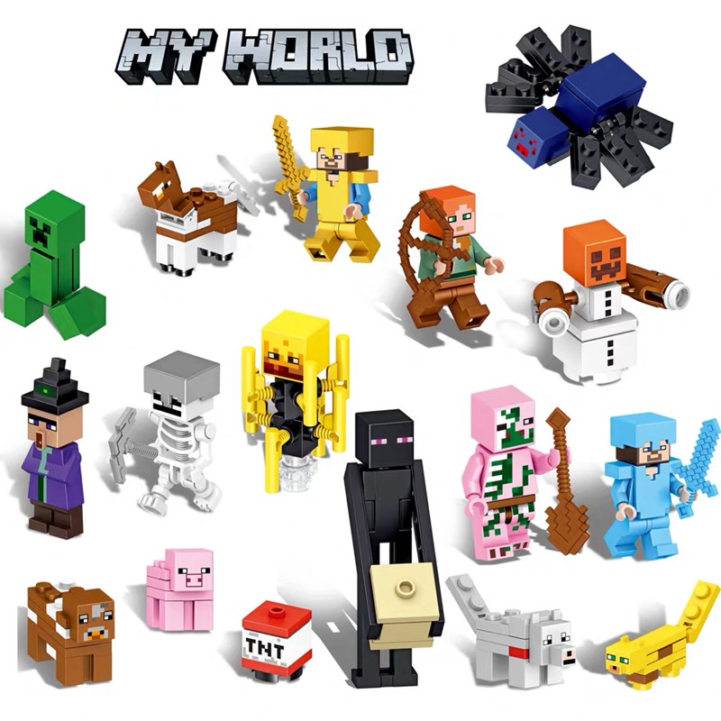 16pcs Lego Minecraft Minifigures Set Alex Steve Zombie Villager Skeleton Creeper Model Building Blocks Diy Education Toys Shopee Philippines