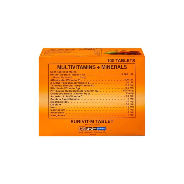 EURIVITM Multivitamins + Minerals 100 tablets Shopee Philippines