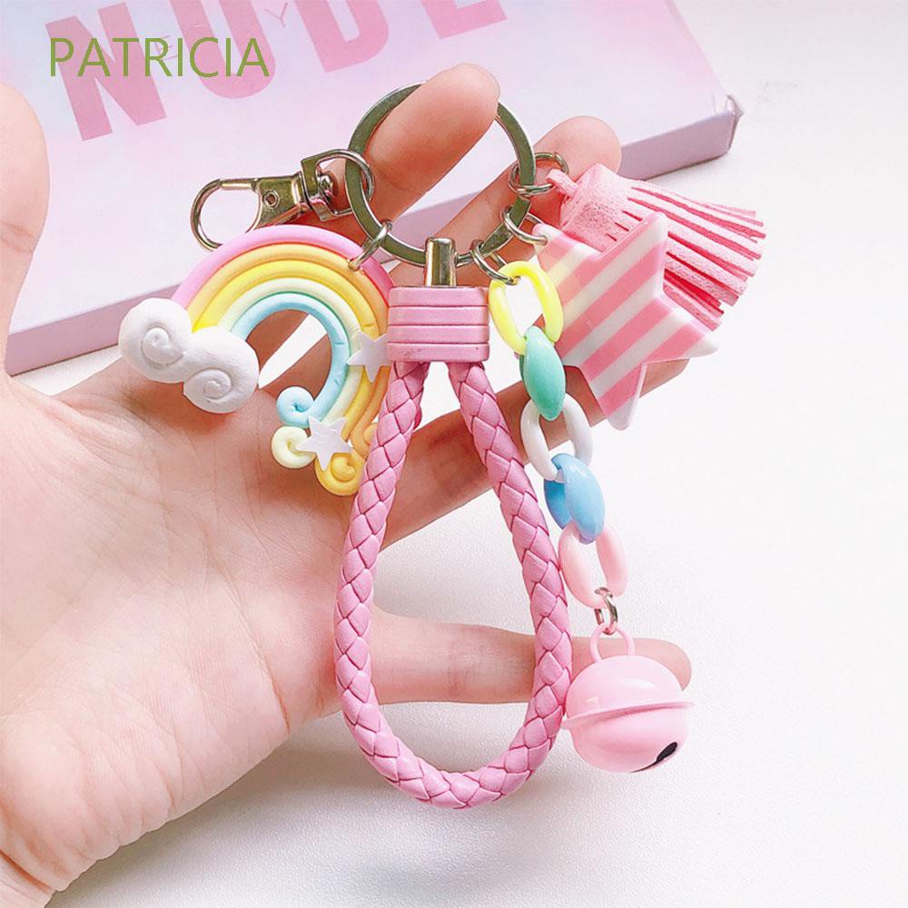 PATRICIA Women Key Chain Charm Rainbow Keychain Key Ring Cute Braided ...