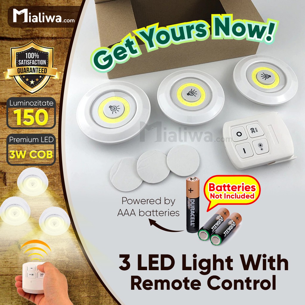 LED Light With Remote Control Set Of 3, Wireless Battery Powered