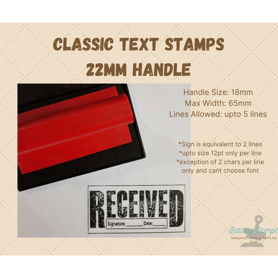Betchay Stamp Big Classic Text Stamp in 22mm Rubber Handle. Text/Sign upto 7 lines