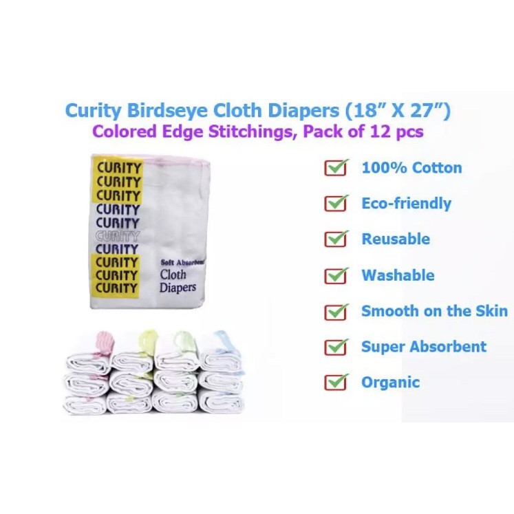 Curity Organic Cloth Birdseye Diaper 12 pcs.(size 18