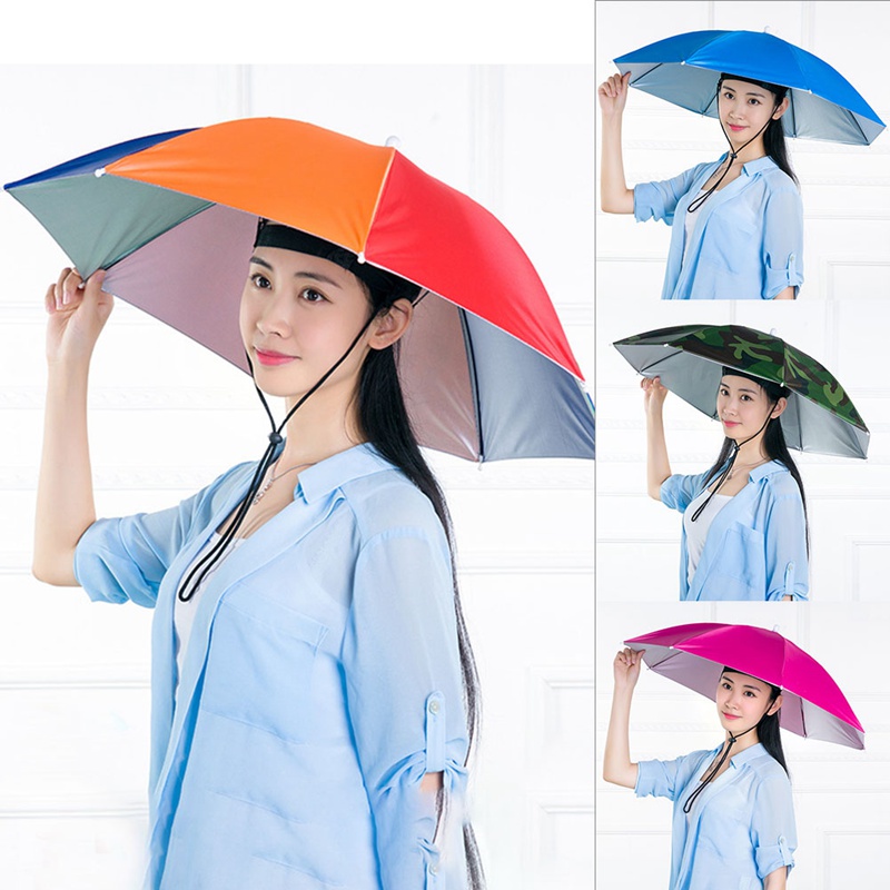 Head Umbrella Anti Rain Fishing Anti Sun Umbrella Hat Outdoor Camping Parasol Shopee Malaysia