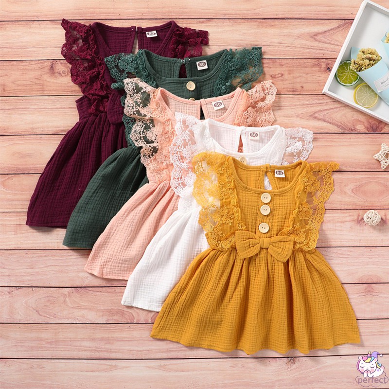Summer Kid Baby Girl Sleeveless Dress Print Princess Dress Cotton Linen Clothes 
