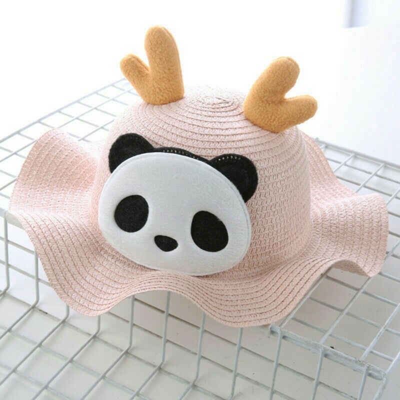 #G Cute Baby Hat Straw With Wave Panda Sun Hats Cap Gift For Kids