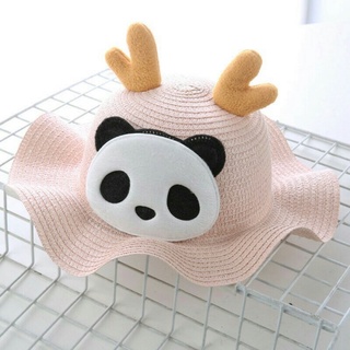 #G Cute Baby Hat Straw With Wave Panda Sun Hats Cap Gift For Kids #2