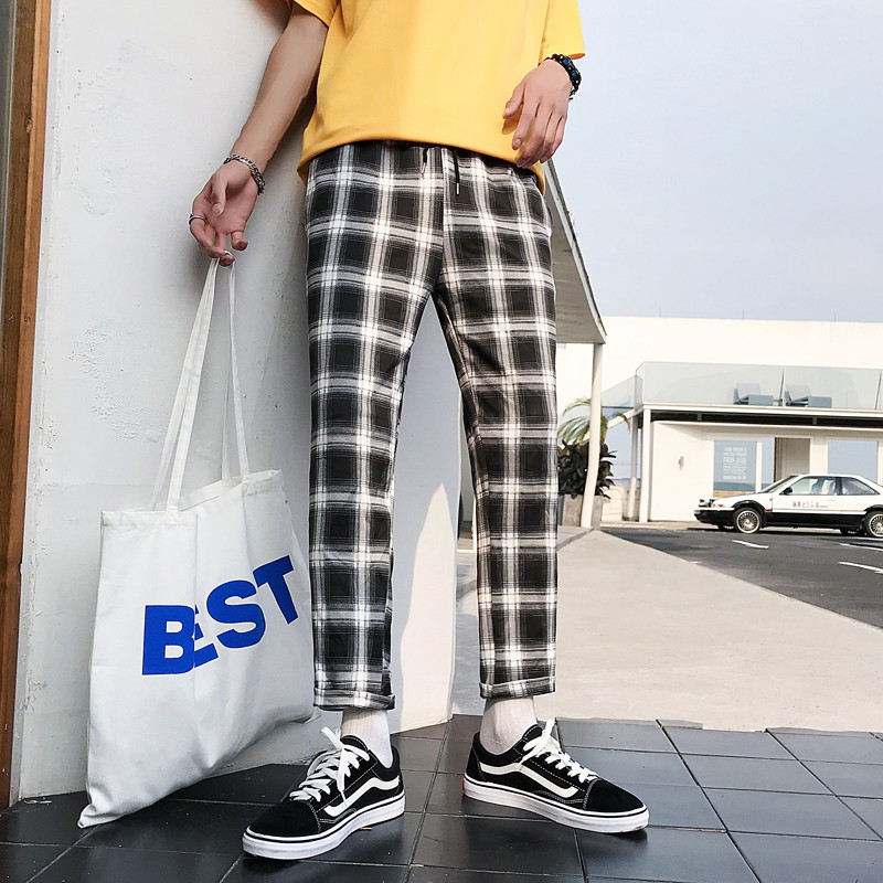 black white plaid pants mens