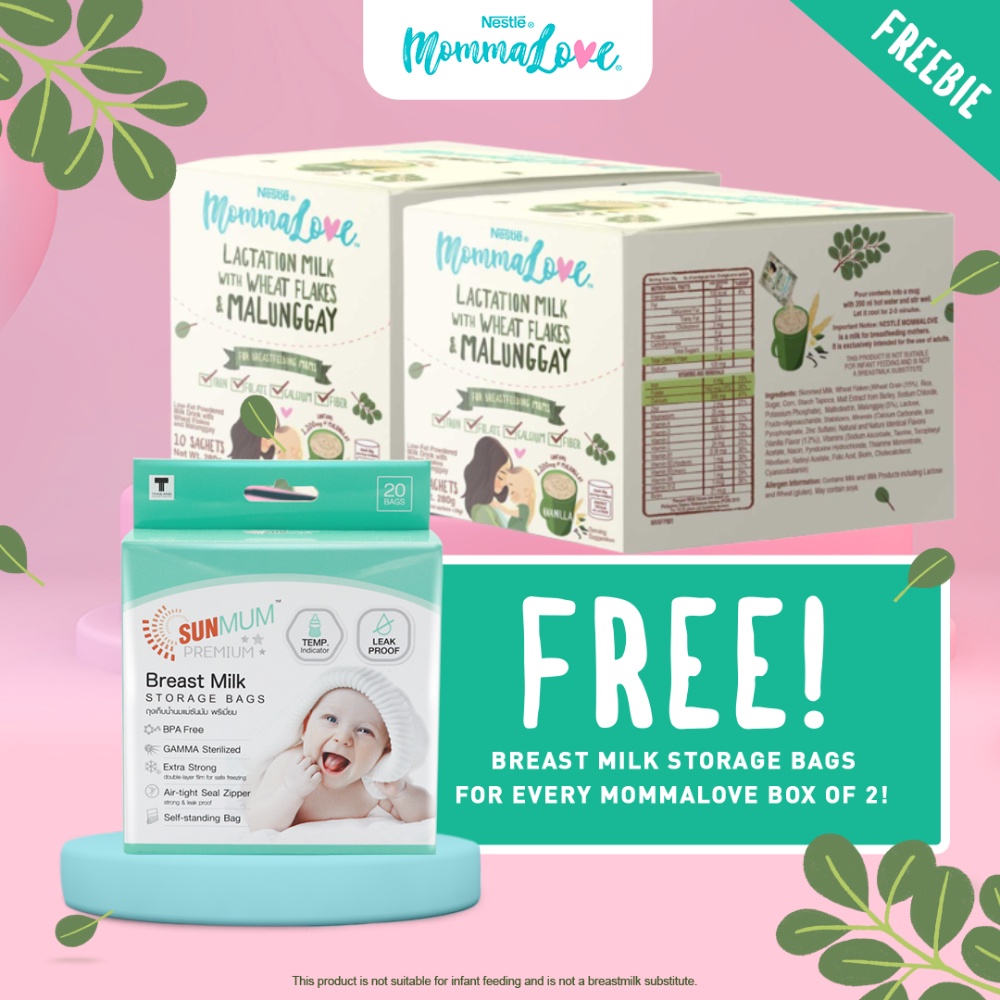 Nestle MommaLove Lactation Milk - Vanilla with Malunggay 28g (2 Boxes) with FREE Sunmum Premium Bre0