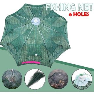 6 Holes Automatic Fishing Net Strengthened Shrimp Cage Nylon Foldable Crab Fish Trap Cast Folding