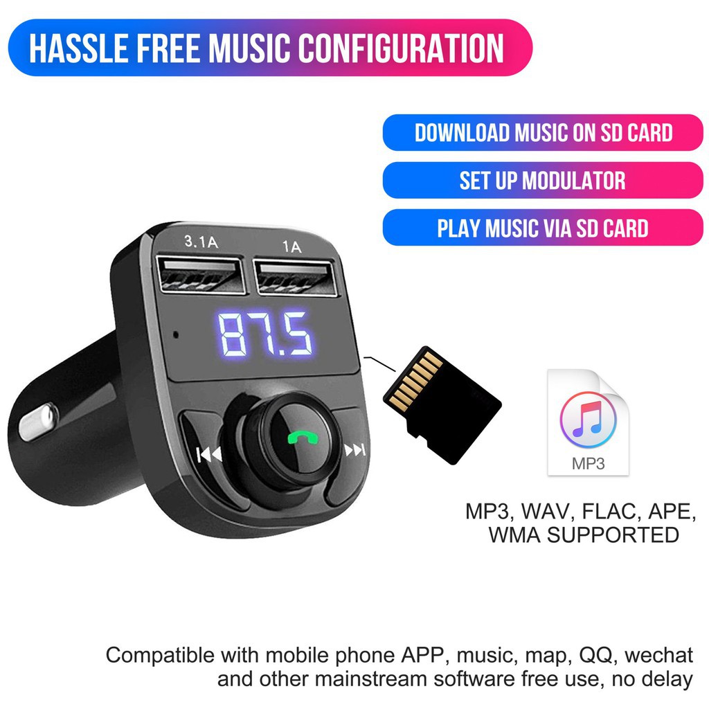 ♀ FM X8 Transmitter Aux Modulator Bluetooth Handsfree Car Audio MP3
