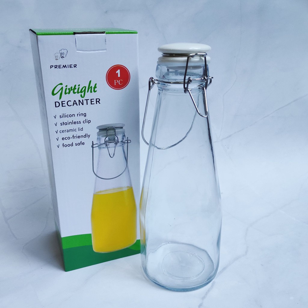 1 Liter airtight glass decanter jug with clip and ceramic lid pitcher for home and restaurant