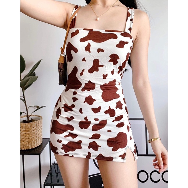 cow print dress brown