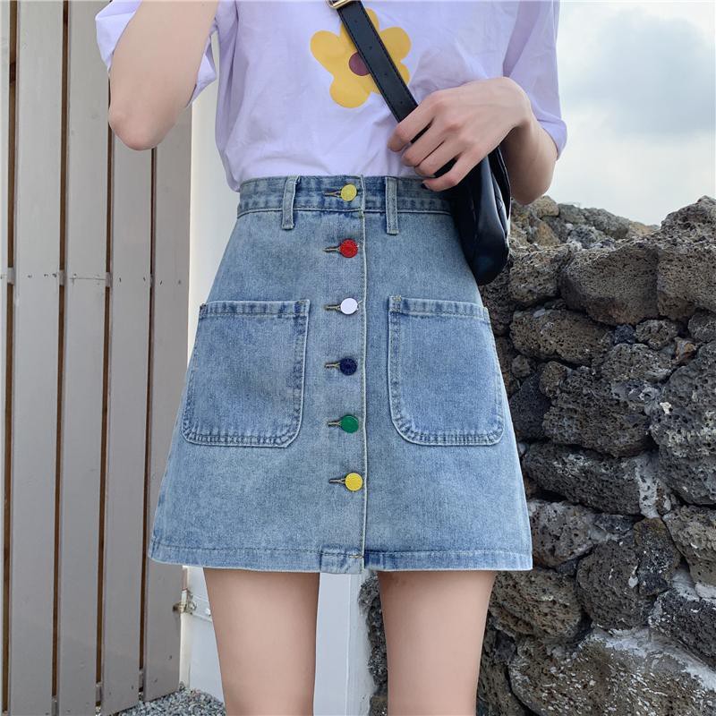 denim skirt and long sleeve