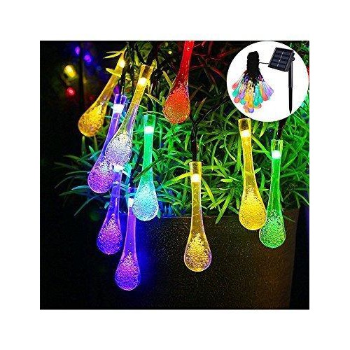 Solar Christmas Lights Led String White Water Droplets Lights On