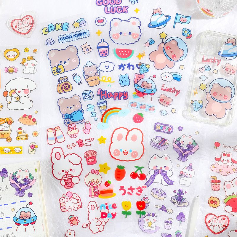 Cute Cartoon Animal Bear Bunny Decorative PET Stickers For Scarpbooking ...