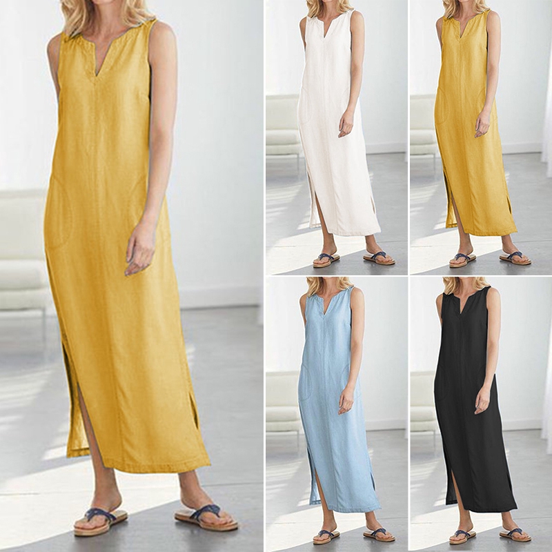 v neck sleeveless maxi dress