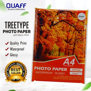 Quaff Tree Type Glossy Photo Paper A4 Size 180Gsm / Inkjet 20 Sheets Per Pack