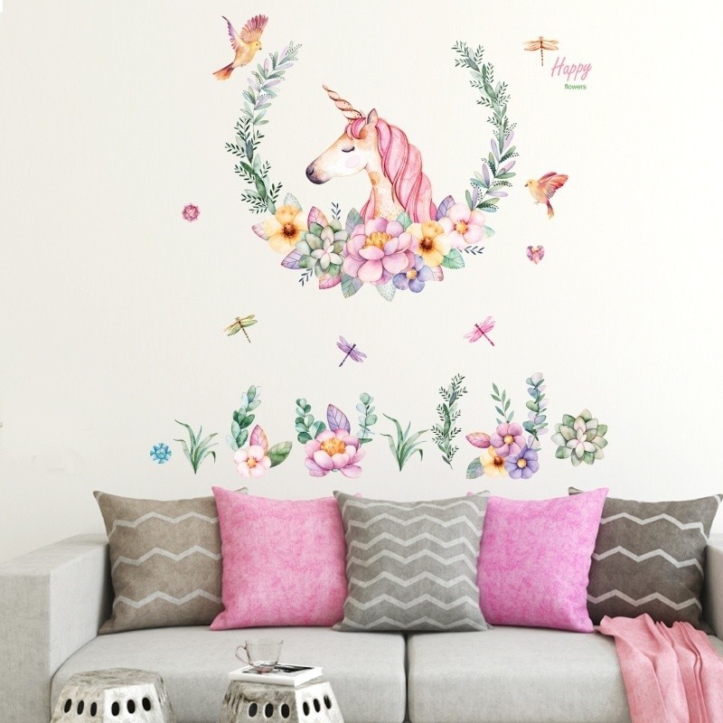 Pvc Unicorn Stickers Bedroom Tv Background Wall Wallpaper