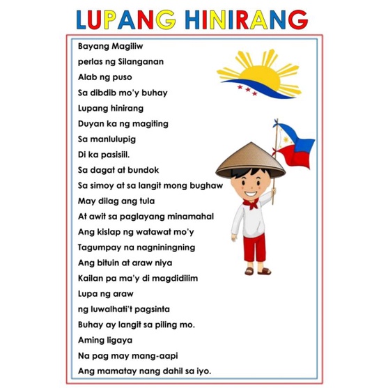 Lupang hinirang panatang makabayan filipino tagalog charts presyo 19