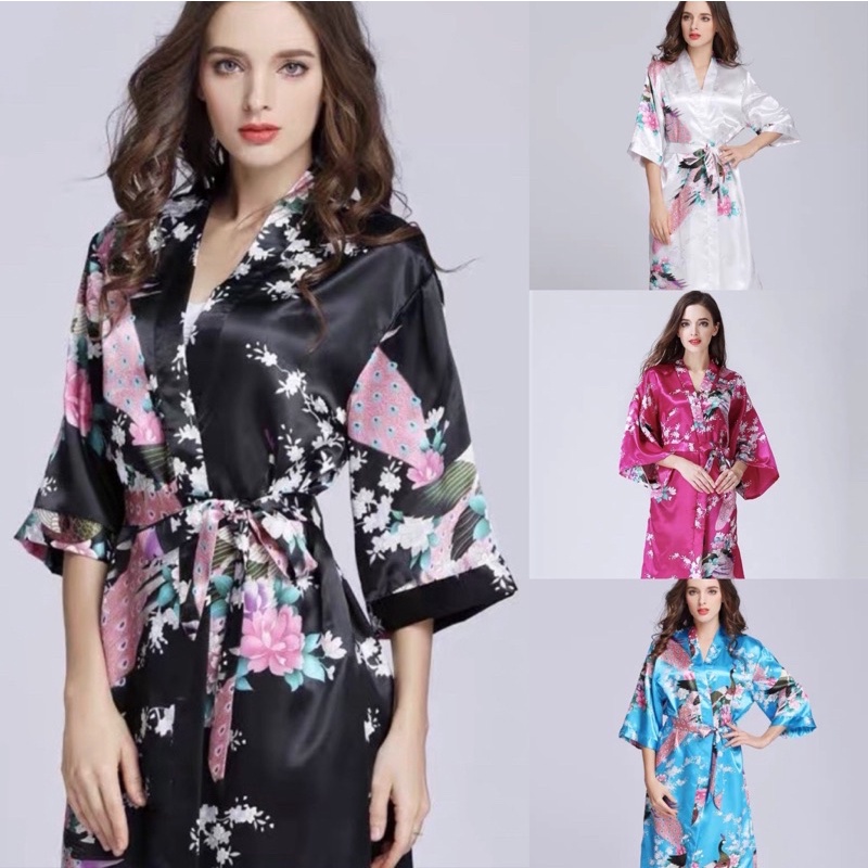 Women Silk Satin Long Wedding Bride Bridesmaid Robe Peacock Shopee Philippines 1383