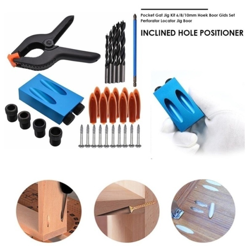 Drilling Guide 14pcs 15° Pocket Hole Drilling Kit Woodworking Oblique Drill Guide Set Positioner Locator Tool 