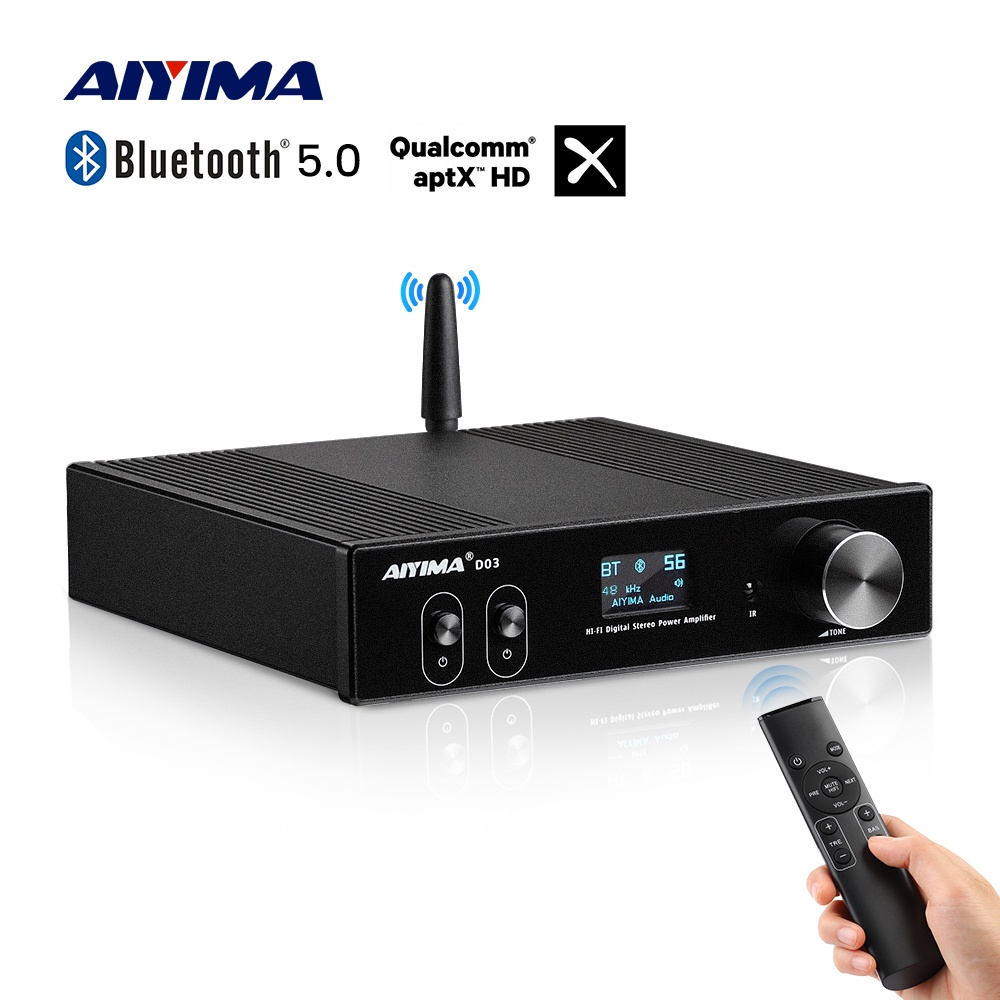 AIYIMA D03 Bluetooth 5.0 Power Amplifier 150 Watt x 2 Stereo HiFi 2.1 ...