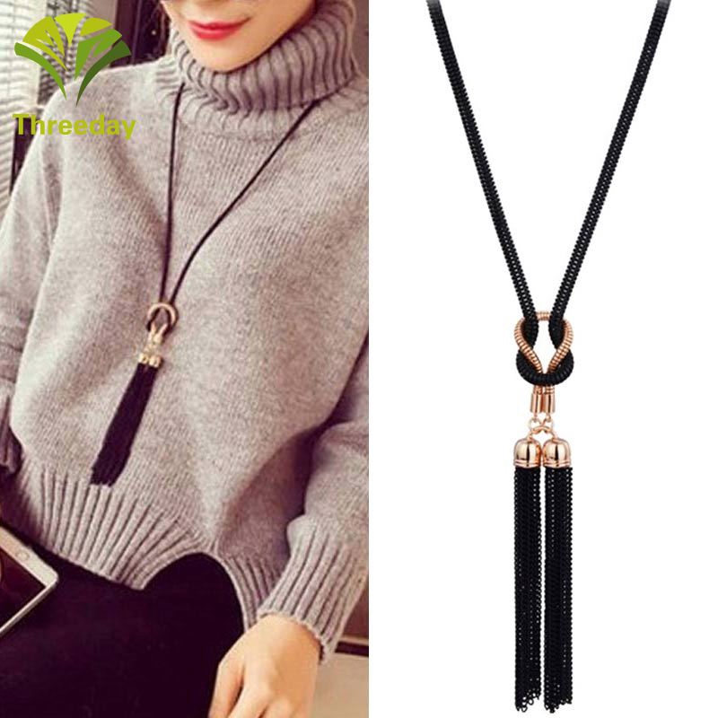 Long Chain Sweater Necklace for Women Multiple Styles Flower Shape Pendant Long Elegant Tassel Necklace Fashion Jewelry for Girl /¡/­