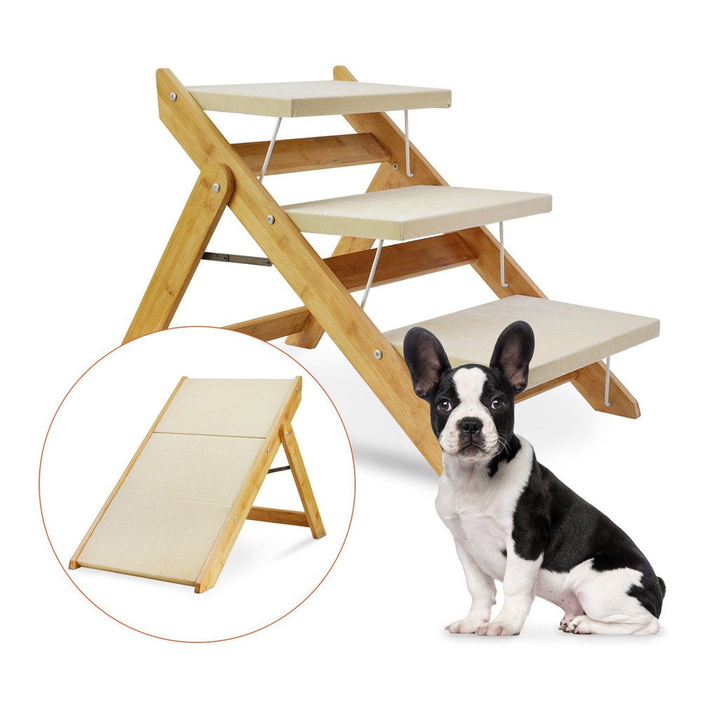 Wooden Dog Climbing Ladder Portable Twoinone Pet Ramp Ladder Sofa Car