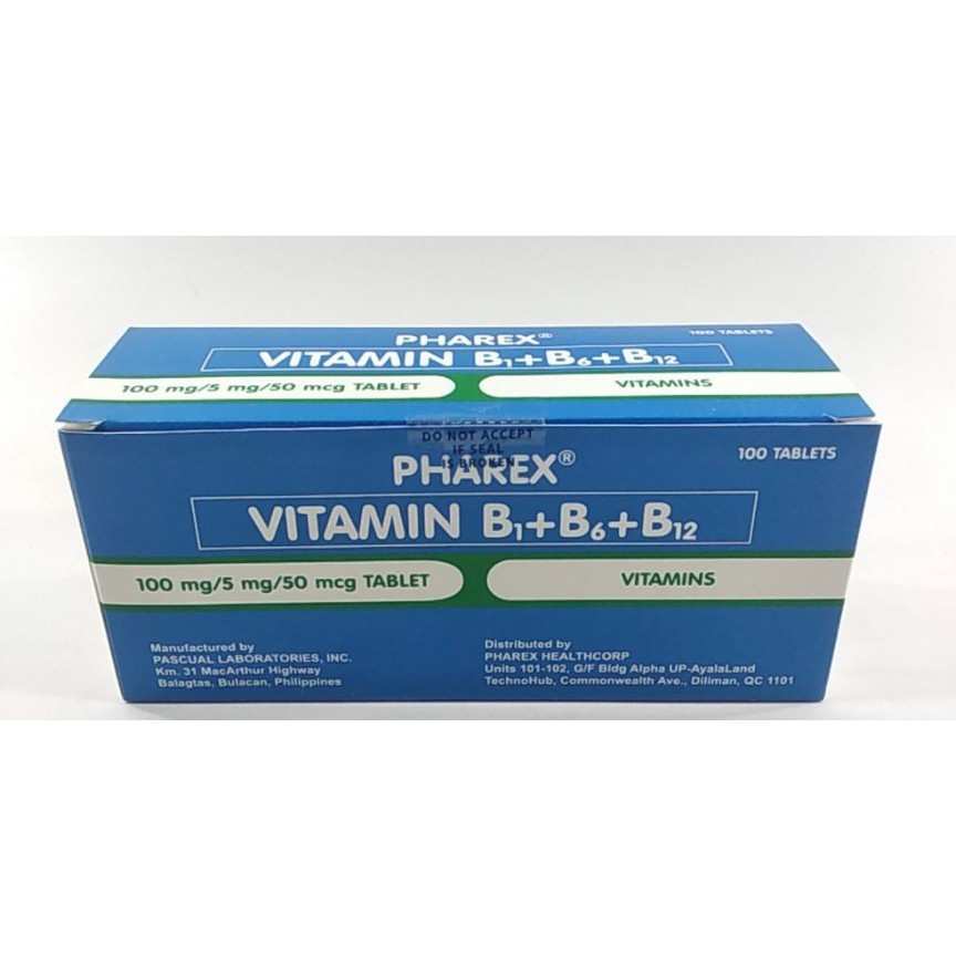 Pharex Vitamin B1+B6+B12 Tablet 1Box (100pcs) Shopee Philippines