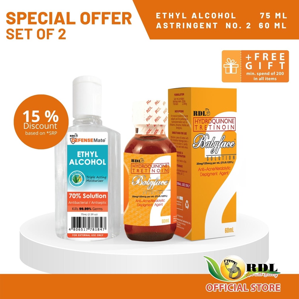 RDL Babyface Astringent 2 60ml + Defensemate Alcohol 75ml Shopee