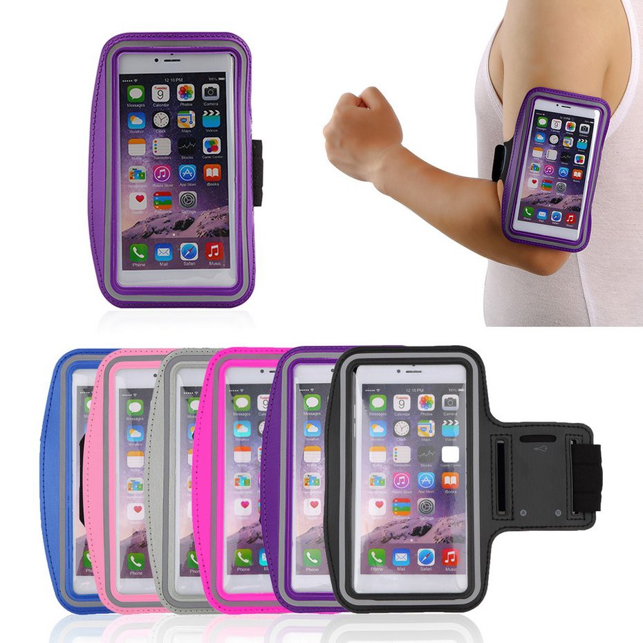 Black Waterproof Running Jogging Sports Neoprene Armband Case Cover Holder with Reflective Strip for iPhone 6 Plus 